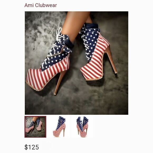 NWOT - AMI Clubwear Patriotic Stars & Stripes Stiletto Platform Booties - Picture 15 of 15